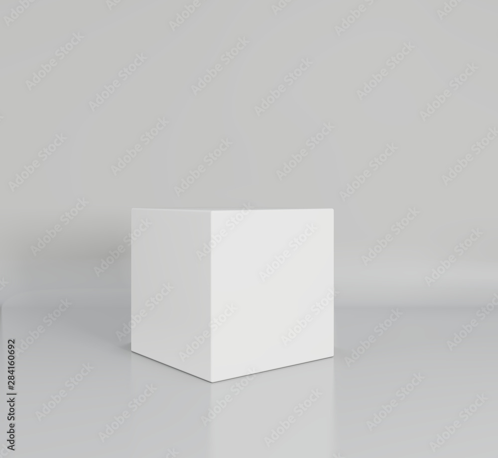 Poster white cube in light studio. 3d rendering background.
