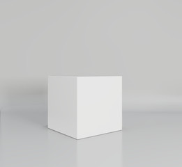 White cube in light studio. 3d rendering background.