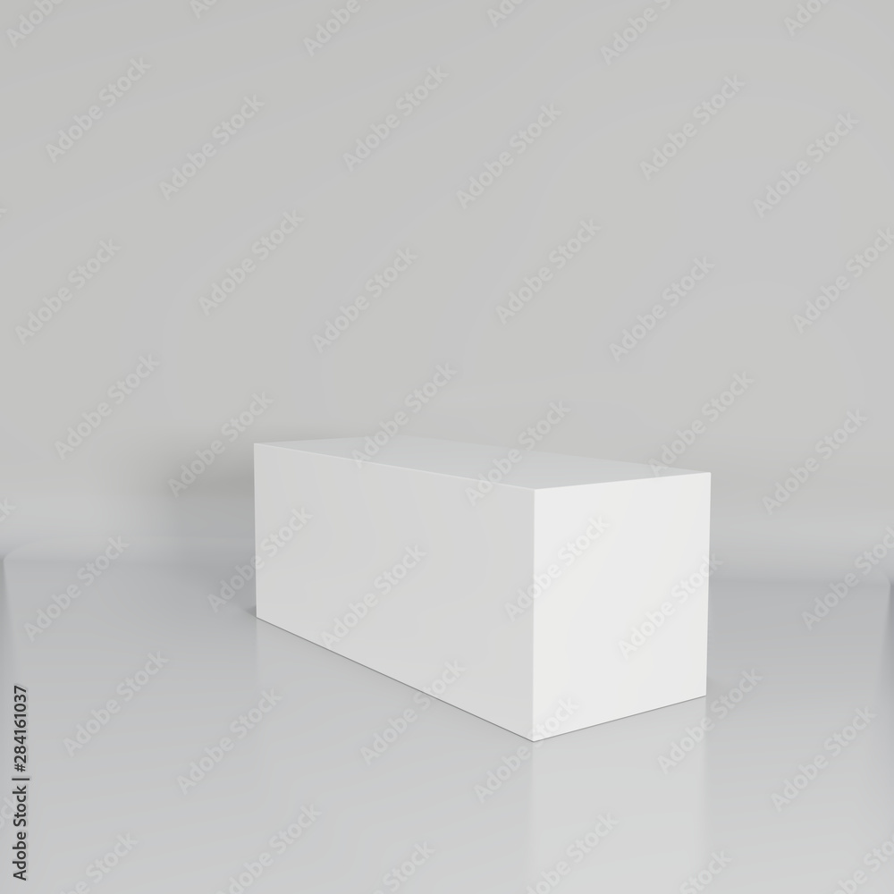 Poster white cube in light studio. 3d rendering background.