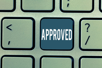 Word writing text Approved. Business concept for Approval Permission to do something Confirmation document.