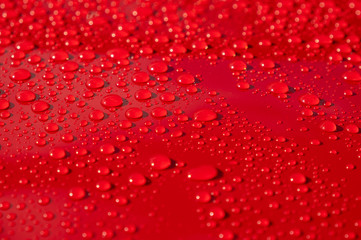 Droplets of rainwater on a waxed car bonnet