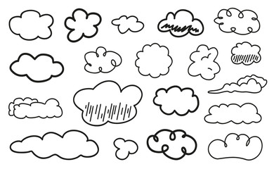 Obraz premium Clouds on isolation background. Doodles on white. Black and white illustration