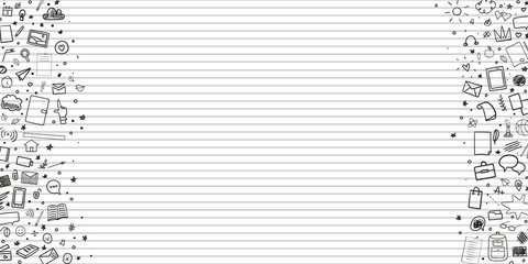 Abstract line pattern with school supplies. Graphic stripe paper background. Striped texture. Back to school. Hand drawn line backdrop. Education concept