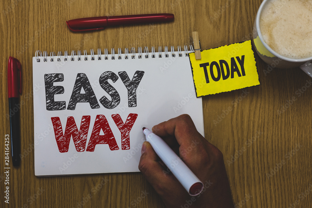 Poster word writing text easy way. business concept for making hard decision between two less and more effo