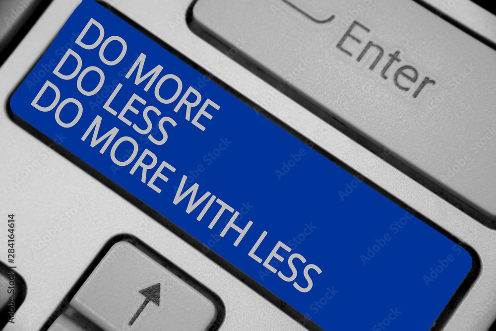 Poster conceptual hand writing showing do more do less do more with less. business photo text dont work har