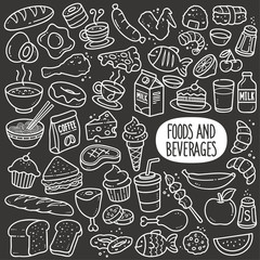 Foods and Beverages Chalkboard Illustration.