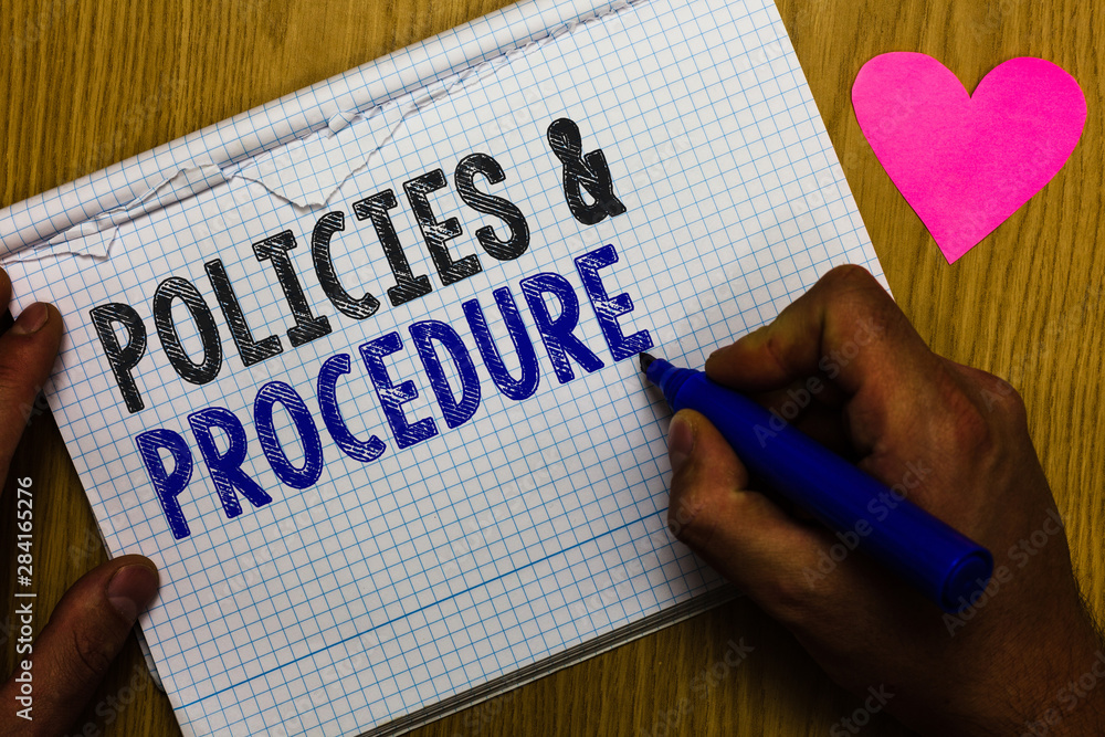 Aufkleber handwriting text policies and procedure. concept meaning list of rules defines customer and buyer ri