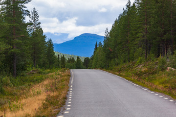 Scenic road from Jokkmokk to Sarek national park in Northern Swedish