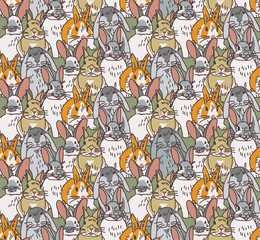 Obraz premium Big group rabbits seamless pets animal pattern