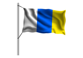 Waving Canary islands flag on flagpole on isolated background, flag of Canary islands, vector illustration