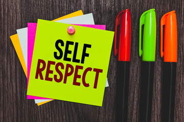 Conceptual hand writing showing Self Respect. Business photo showcasing Pride and confidence in...