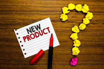 Handwriting text New Product. Concept meaning goods and services that differ in their...