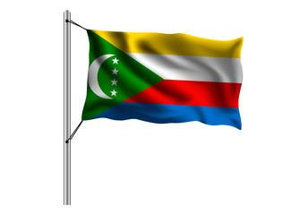 Waving Of the Comoros flag on flagpole on isolated background, flag of the Comoros, vector illustration