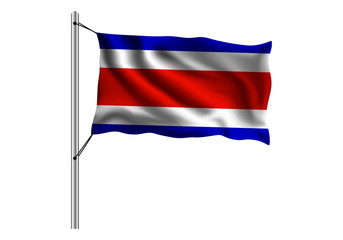 Waving Costa rica flag on flagpole on isolated background, flag of Costa rica, vector illustration