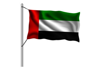 Waving UAE flag on flagpole on isolated background, flag of United Arab Emirates, vector illustration