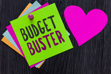 Text sign showing Budget Buster. Conceptual photo Carefree Spending Bargains Unnecessary Purchases...