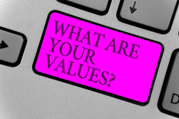 Handwriting text writing What Are Your Values question. Concept meaning asking someone about his good qualities Computer program input software keyboard symbol button typing office work