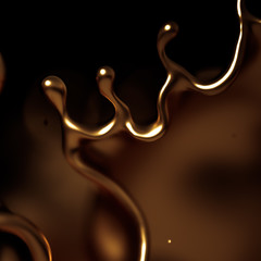 Elegant, luxury splash of gold liquid. 3d illustration, 3d rendering.