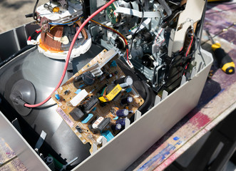 Inside components of an old television