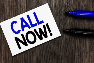 Text sign showing Call Now. Conceptual photo To immediately contact a person using telecom devices...