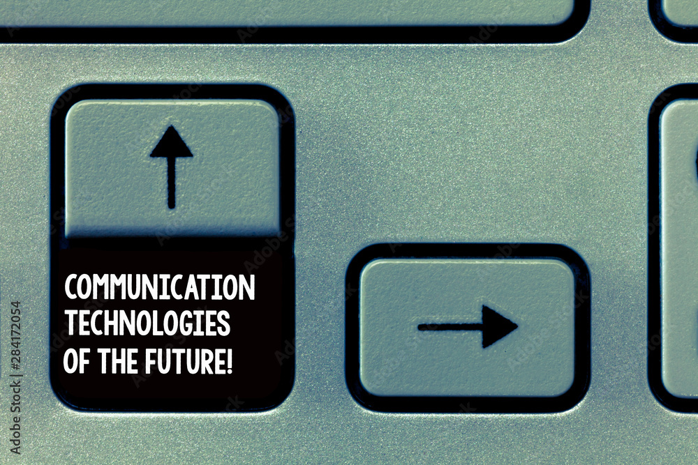 Poster word writing text communication technologies of the future. business concept for modern innovative s