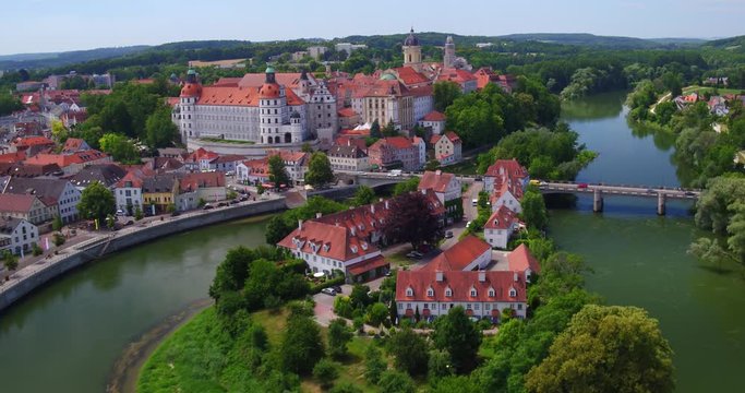 Aerial or drone shot of Neuburg an der Donau, Bavaria, Germany.