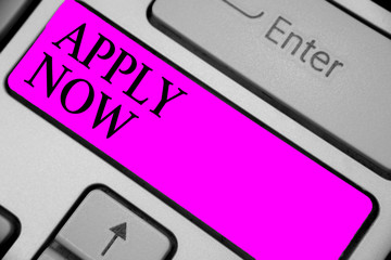 Handwriting text writing Apply Now. Concept meaning An act of a person to acquire the job related...