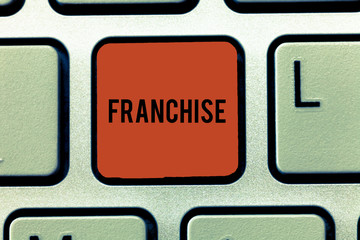 Word writing text Franchise. Business concept for authorization granted by government or company to...