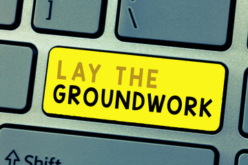 Text sign showing Lay The Groundwork. Conceptual photo Preparing the Basics or Foundation for something.