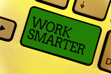 Conceptual hand writing showing Work Smarter. Business photo text Efficiency Be clever in your job Make successful strategies Keyboard green create computer computing reflection document