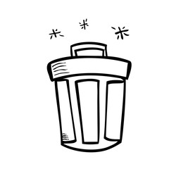 Simple Vector Outline Hand Draw Sketch of Closed Empty Clean and tidy trash bin, at White