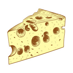 Piece of cheese icon. Vector illustration of cheese. Hand drawn cartoon piece of cheese.