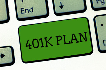 Conceptual hand writing showing 401K Plan. Business photo showcasing qualified employer sponsored retirement plan that employees make Keyboard Intention to create computer message keypad idea