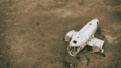 Solheimasandur Plane Wreck, Iceland. Aerial view of airplane wreckage on the beach