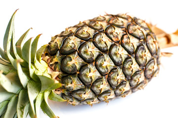 Isolated of pineapple fruit sliced on white background, Close up the pineapple eyes.