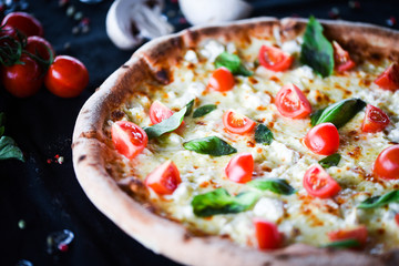 fresh italian pizza with mozzarella, cherry tomatoes & basil