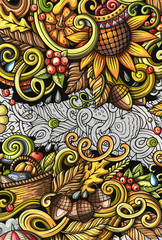 Cartoon cute colorful hand drawn doodles Fall season banner