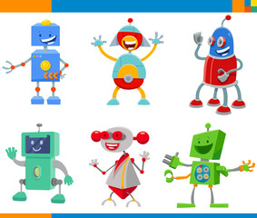 Obraz na płótnie Canvas Cartoon Robots and Droids Characters Set
