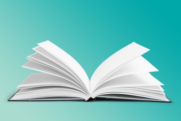 Open book isolated on white and letters