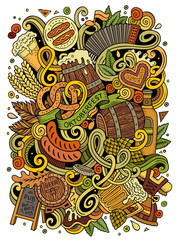 Cartoon doodles Beer fest illustration. Oktoberfest funny picture