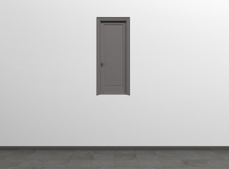 Creative interior concept of a room with one door. Conceptual realism. Modern Art.  3D rendering illustration.
