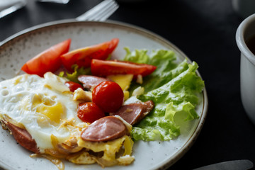 A plate of hot scrambled eggs