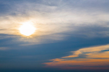 Obraz premium Background of colorful sun and sky sunset with twilight color. Dark sky and storm clouds is coming. - Image