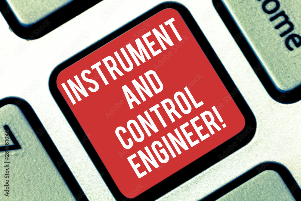 Poster handwriting text writing instrument and control engineer. concept meaning automation engineering ind