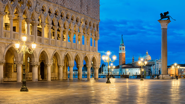 St Marks Square with Doges Palace and San Giorgio Maggiore in background, Venice, Italy