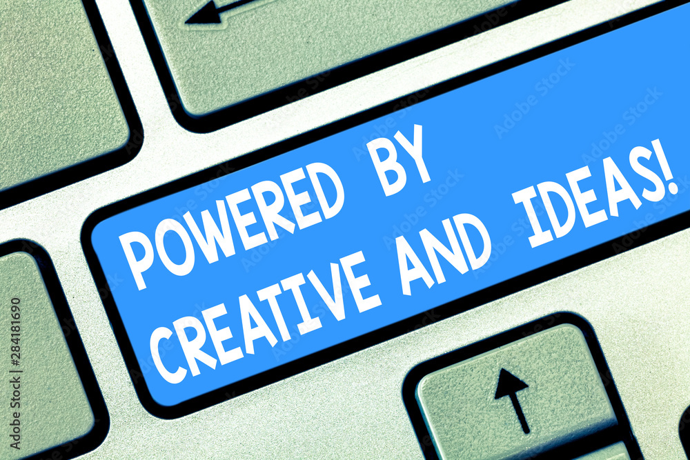 Poster handwriting text powered by creative and ideas. concept meaning powerful creativity innovation good 