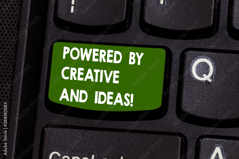 Poster handwriting text writing powered by creative and ideas. concept meaning powerful creativity innovati