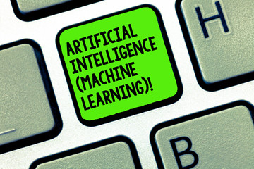 Handwriting text writing Artificial Intelligence Machine Learning. Concept meaning Latest technology robots chat bot Keyboard key Intention to create computer message, pressing keypad idea