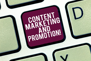 Conceptual hand writing showing Content Marketing And Promotion. Business photo text Online social media modern advertising Keyboard Intention to create computer message keypad idea