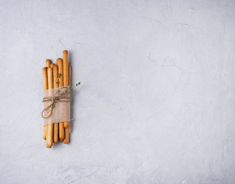 italian stick bread grissini traditional  on gray beton